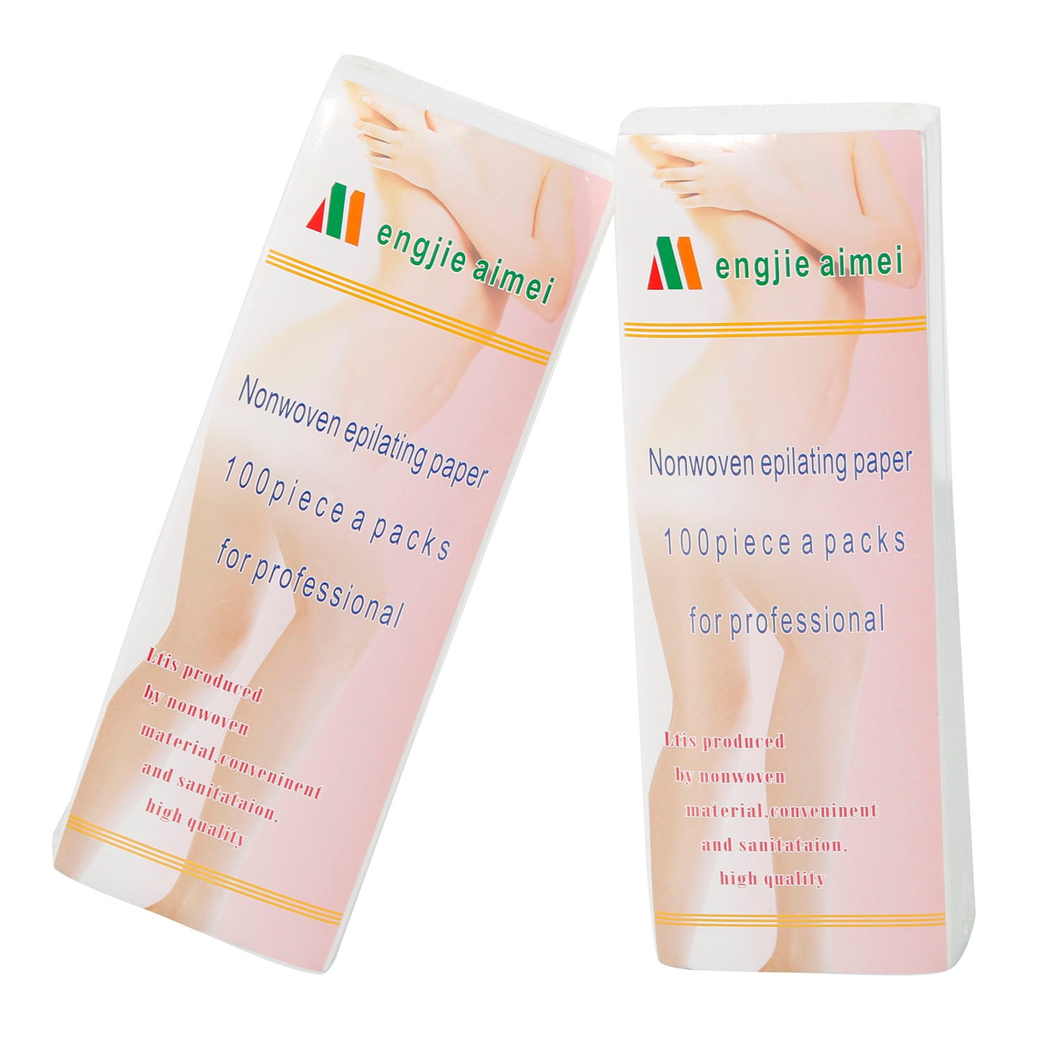 BeautéSync® Disposable Non-Woven Hair Removal Strips front view, pre-cut waxing strips made of durable non-woven fabric for professional and home use